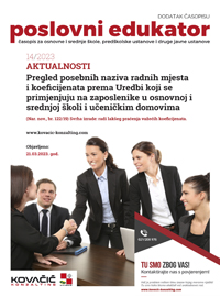 Dodatak časopisu broj 14/2023 - Uredba: koeficijenti i nazivi radnih mjesta